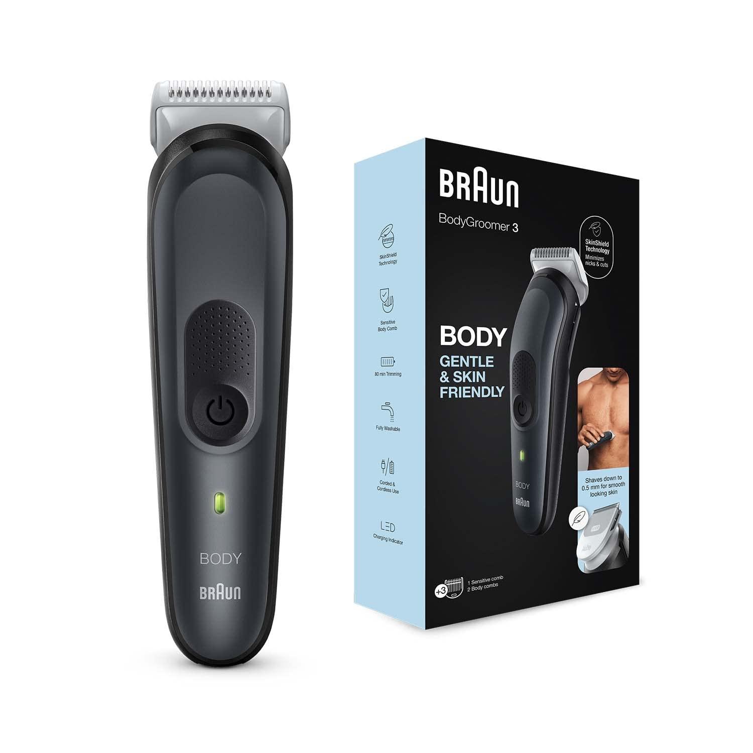 Braun Braun Body Groomer 3 for Men from Gillette, BG3340, Gray/Black & Braun MGK3321, 6-in-1 Beard Trimmer for Men from Gillette, All-in-One Tool (Black/Vibrant Green)