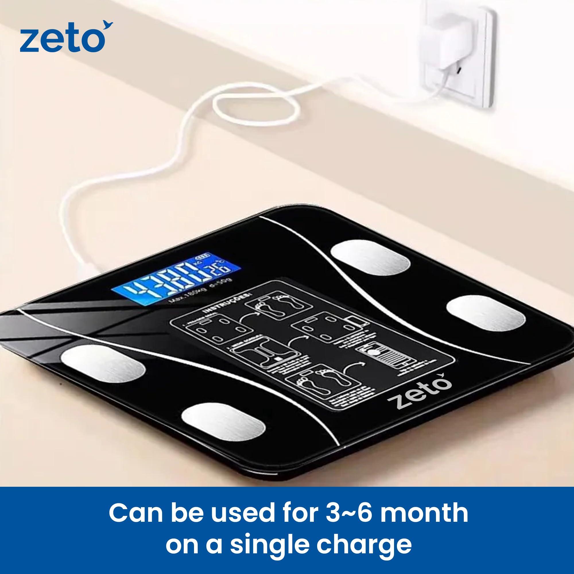 ZETO ZETO Bluetooth Digital BMI Weight Scale with Body Fat Analyzer and Fitness Tracker - Smart Scale Plus for Effortless Weight Loss Journey (XL)