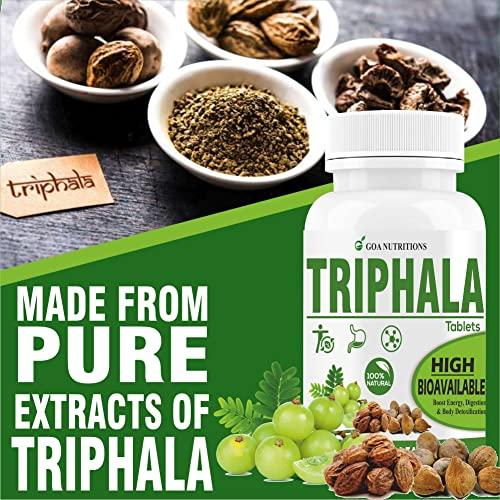GOA NUTRITIONS GOA NUTRITIONS Triphala Powder Tablets With Pipali, Vitamin B12 Supplements Stomach, and Colon Cleanser, Body Detox Gut Health, Constipation Relief, Digestion- 60 (Pack 1)