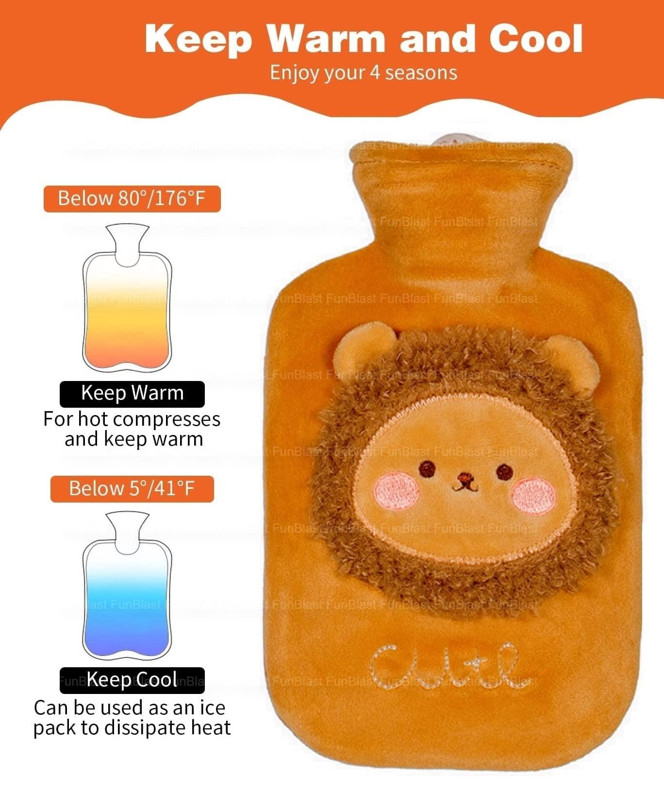 FunBlast FunBlast Hot Water Bag with Cute Cartoon Design Soft Cover for Pain Relief 1 Pcs Heating Bag, Heating Pad Hot Water Bottle & Rubber Bottle for Hot Water Bag for Pain Relief- 1000 ML (Random Color)