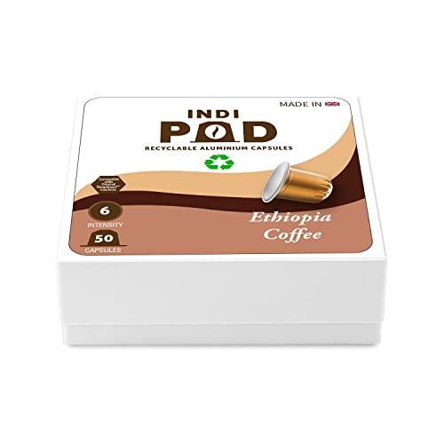 Indi Pod IndiPod, Ethiopia\" Aluminium Coffee Capsules, Intensity 6 of 12, Medium Roast, Made in U.K., Nespresso Compatible Coffee Pods