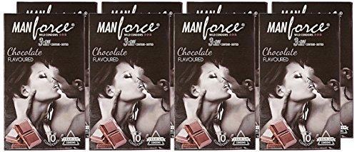 Manforce Manforce 3 in 1 Ribbed Contour Condom - 10 Pieces (Pack of 8, Chocolate)