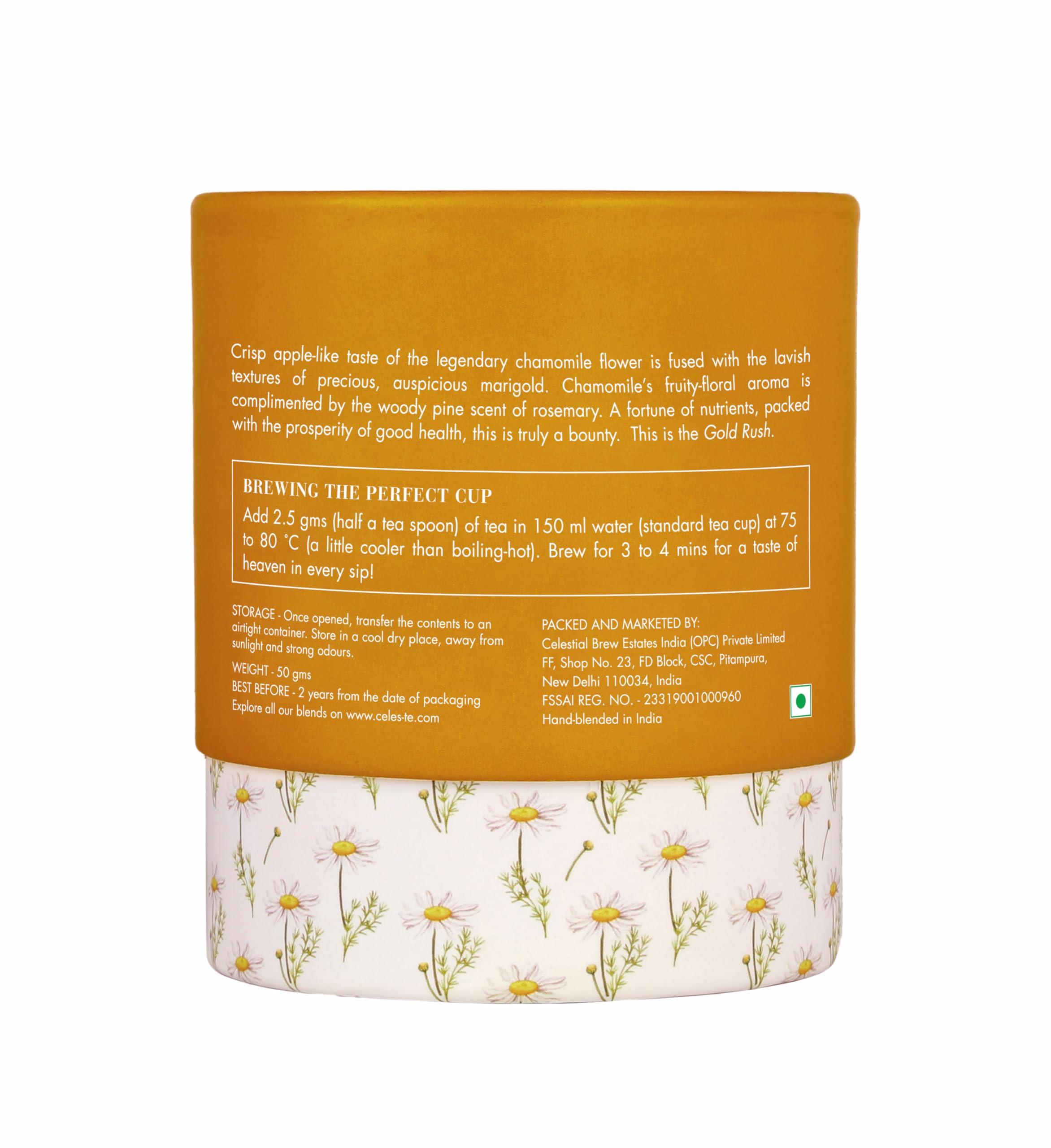 Celeste Celeste Green Tea GOLD RUSH  Premium Whole Leaf, 100% Natural Ingredients Chamomile, Marigold, Rosemary and Green Tea, 50gm - 20 Cups