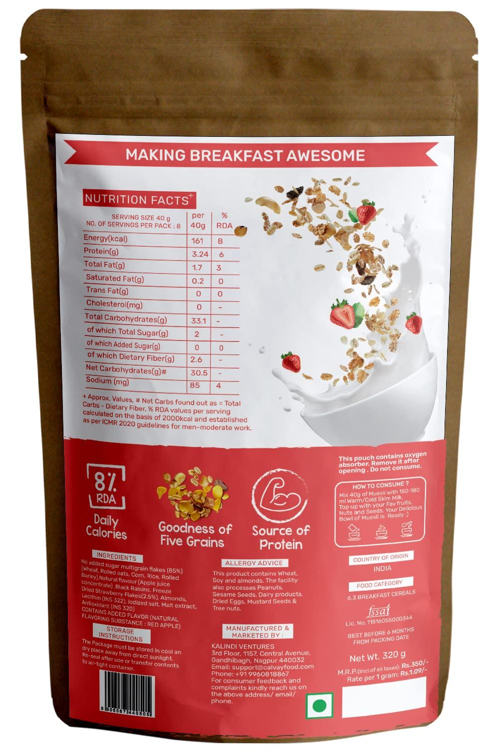 CALVAY'S Calvay's VegRich No Added Sugar Muesli (Assorted Combo) Diabetic Friendly | Sugar Free Muesli - Rolled Oats + Wheat Flakes + Barley + Almonds and Raisins (Assorted Zero Sugar Combo)