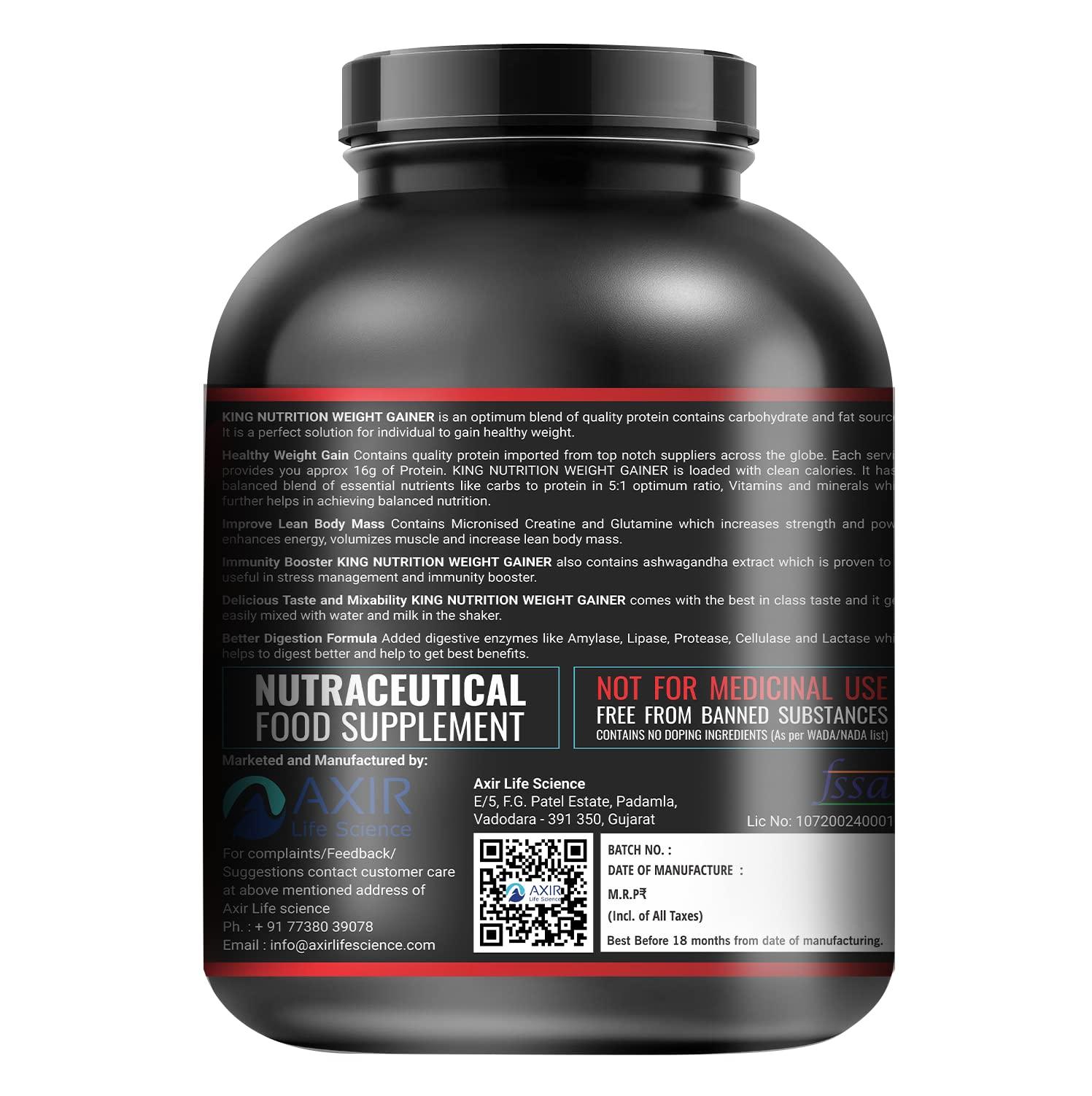 AXIR LIFE SCIENCE KING NUTRITION WEIGHT GAINER WITH ENZYME AND ASHWAGANDHA EXTRACT (VANILLA CREME FLAVOUR, 1)