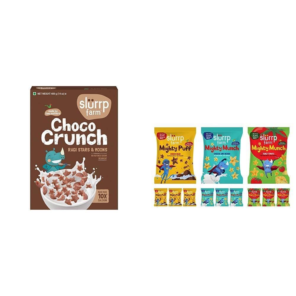 SLURRP FARM Slurrp Farm Choco Crunch Chocolate Cerealfor Kids | 400 g & Slurrp Farm Healthy Snacks for Kids| 12 x 20g packs