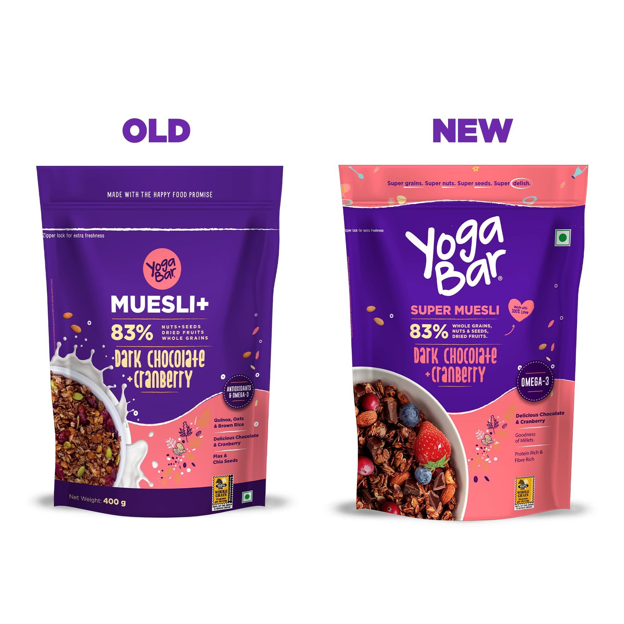 Yogabar Yogabar Wholegrain Breakfast Muesli | Dark Chocolate Cranberry | No Added Sugar with Almonds Whole Grains and Seeds | 400g Each