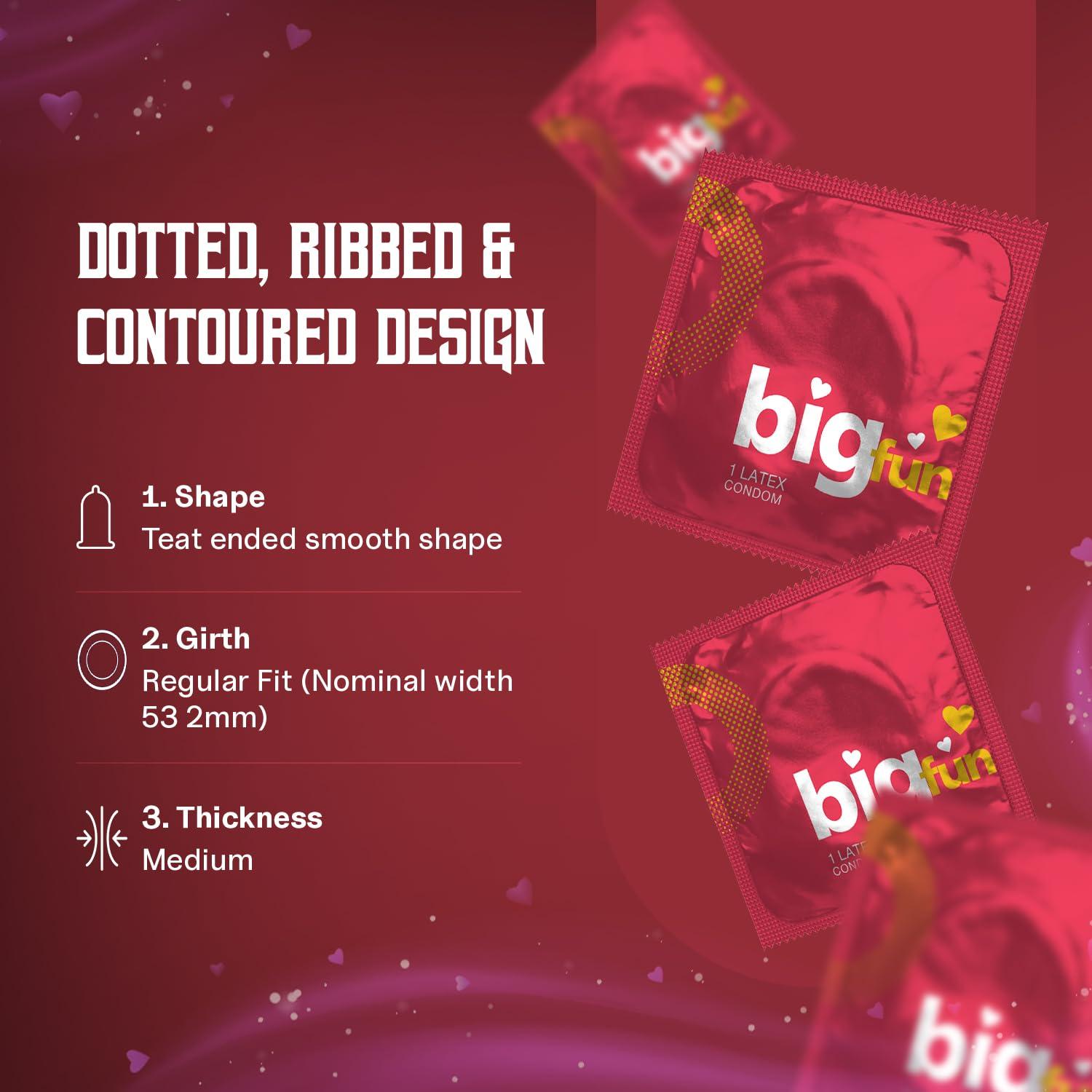 BIGFUN Bigfun Flavoured Condoms Combo Pack of 4(10Pcs EachPack) | Lubricated, Dotted, Ribbed Long-Lasting Condom For Men | Multi Flavoured Combo Pack | Flavour Bubblegum, Strawberry, Chocolate, Xtra time (Total 40 Pcs)