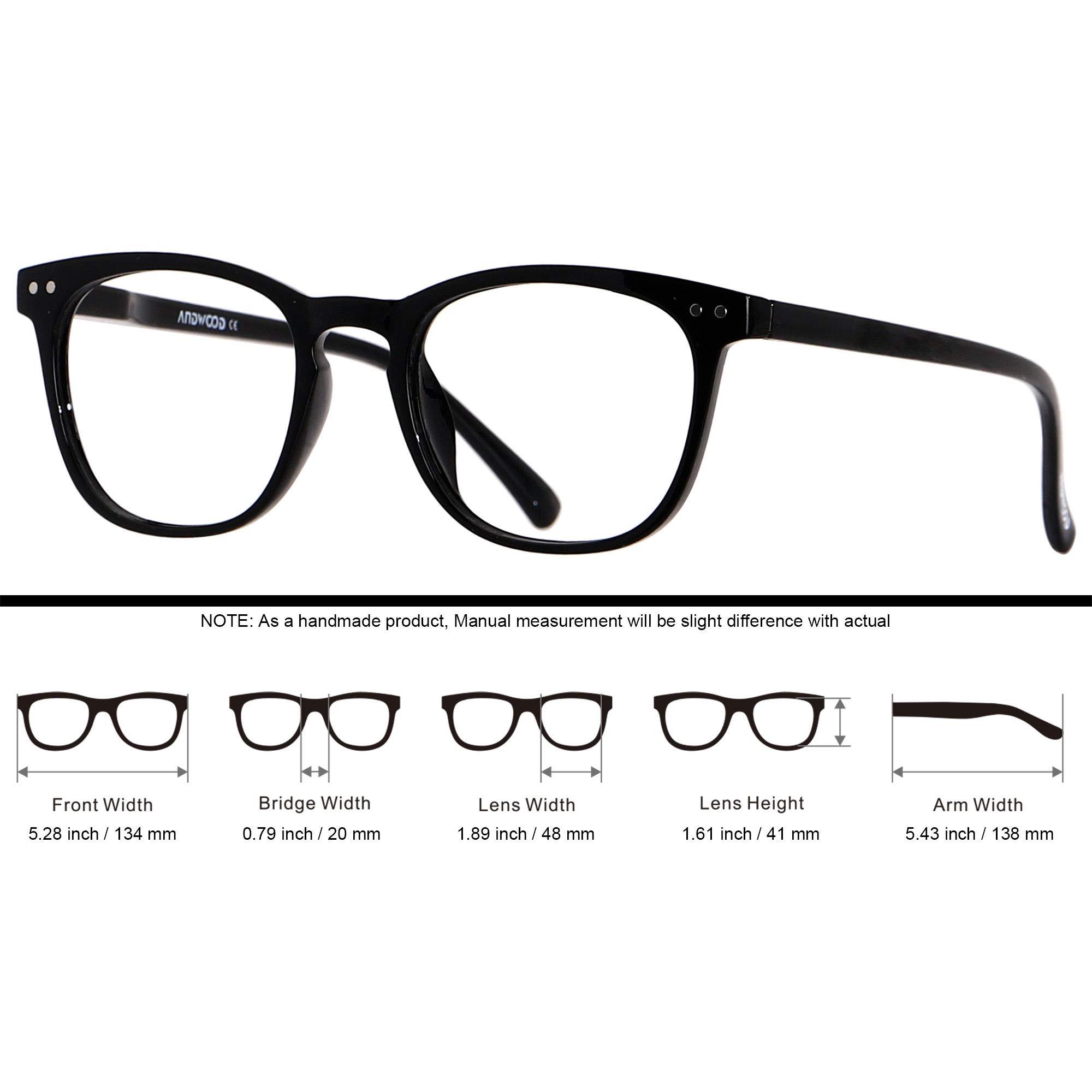 ANDWOOD Blue Light Blocking Glasses Women Men Computer Clear Bluelight Blocker Eyewear Frame Square Black ANDWOOD