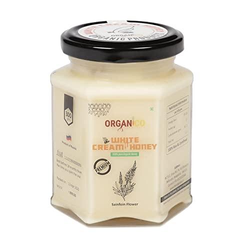 Organico Organico Honey Pure Delicious Sweet Russia White Cream Honey Viscous Liquid Food Unprocessed Raw Natural Honey Golden in Color in Glass Jar 300 gm