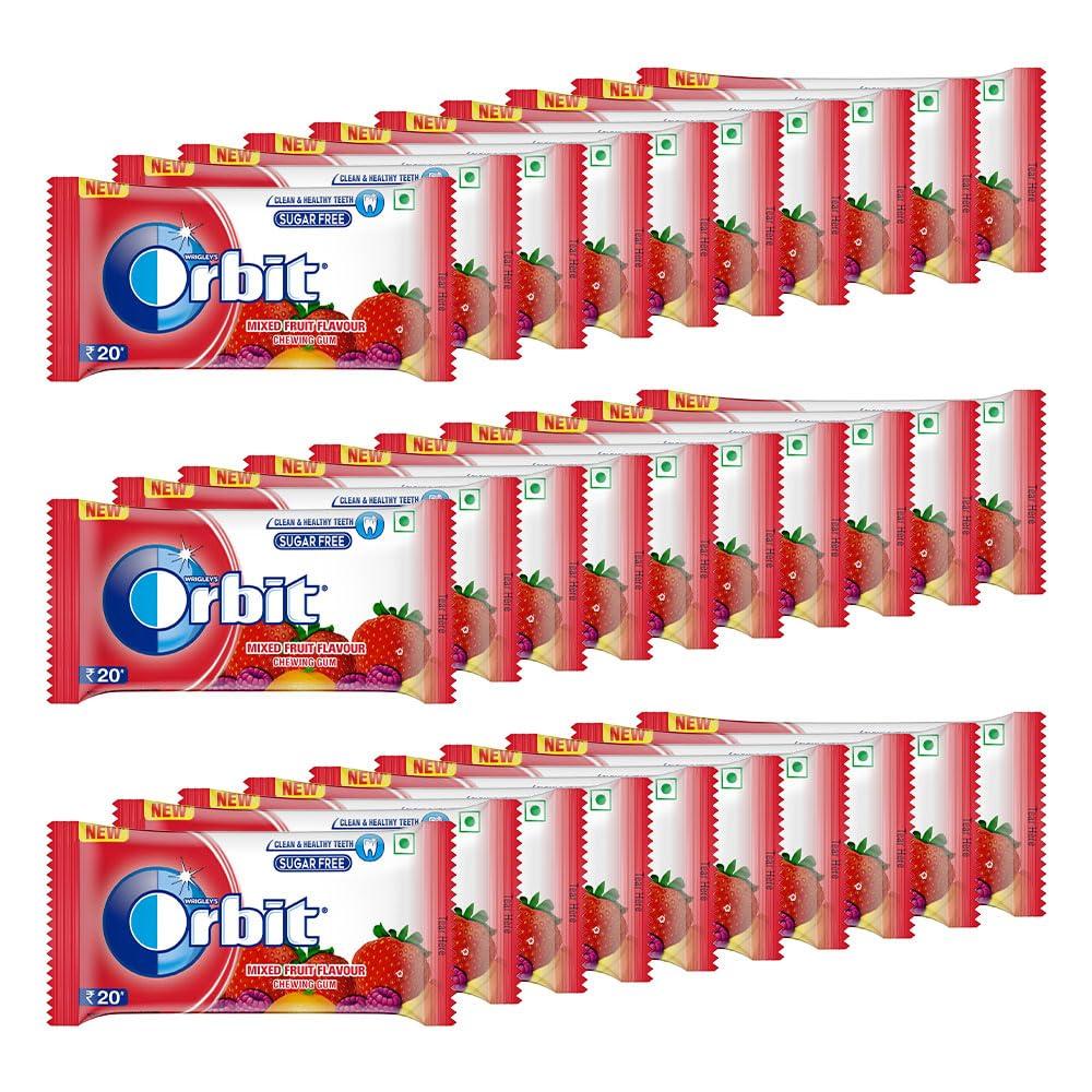 Orbit Orbit Sugar Free Chewing Gum Pack | Mixed Fruit Flavour Gum | Chewing Gums for Clean and Healthy Teeth | Easy to Carry and Pocket Friendly | 9.9 g | Pack of 30