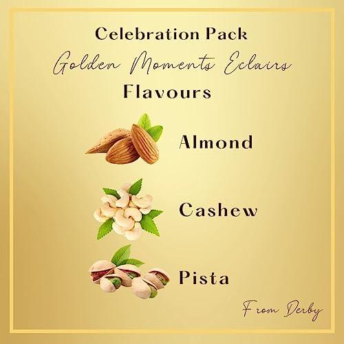 Derby Derby Golden Moments Eclairs Celebration Toffee Pack | Gift Box for Celebrations | Flavours - Almond, cashew, pista | 300gm ( 100gm each) | Festivals | Birthday Party | Return Gift | (10)