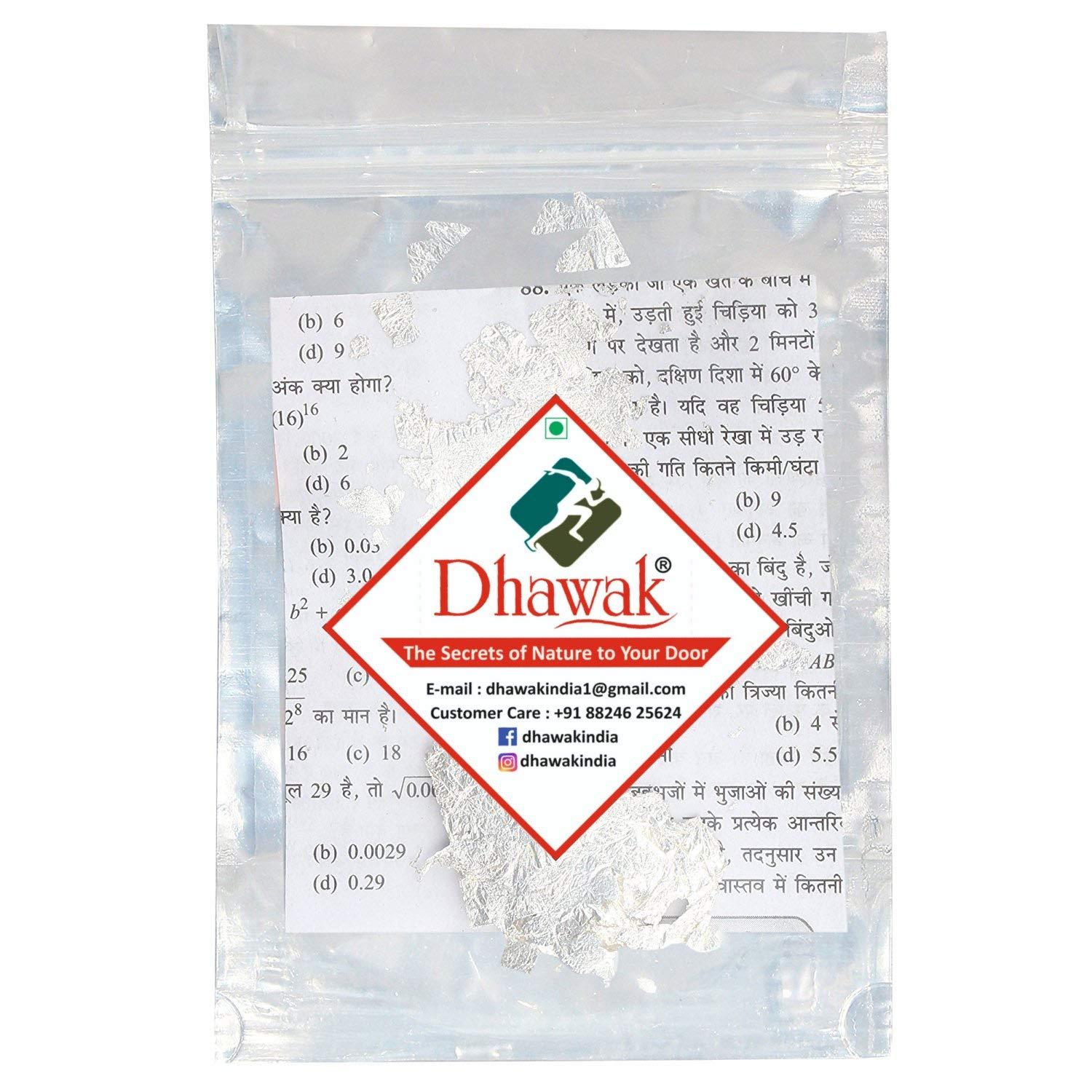 DHAWAK Dhawak Chandi Vark/German 100% Pure World's Finest Silver Leaves - 300 Pcs