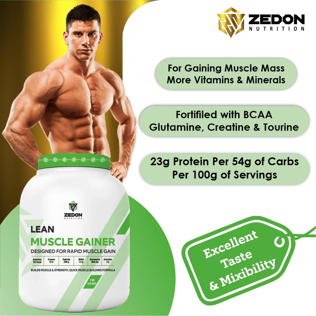 Zedon Nutrition Zedon Nutrition Lean Muscle Gainer | 42g Protein, Creatine, BCAA, Glutamine, Taurine | Muscle Building Whey Protein Powder Supplement for Men & Women (Coffee, 2KG)