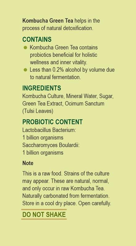 Indopharma Industries Indopharma Industries Refreshing Kombucha Green Tea, for Holistic Wellness, Inner Balance, and Vitality, Natural detoxifying, Gut Friendly Kombucha Drink (Tulsi, Pack of 1)