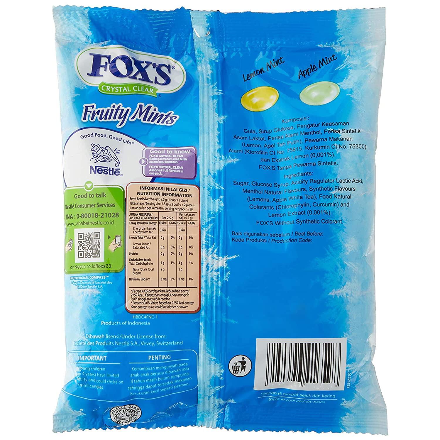 Fox's Fox's Crystal Clear Fruity Mints Oval Candy - Lemon Mint & Apple Mint, 125 g, Blue & Yellow & White