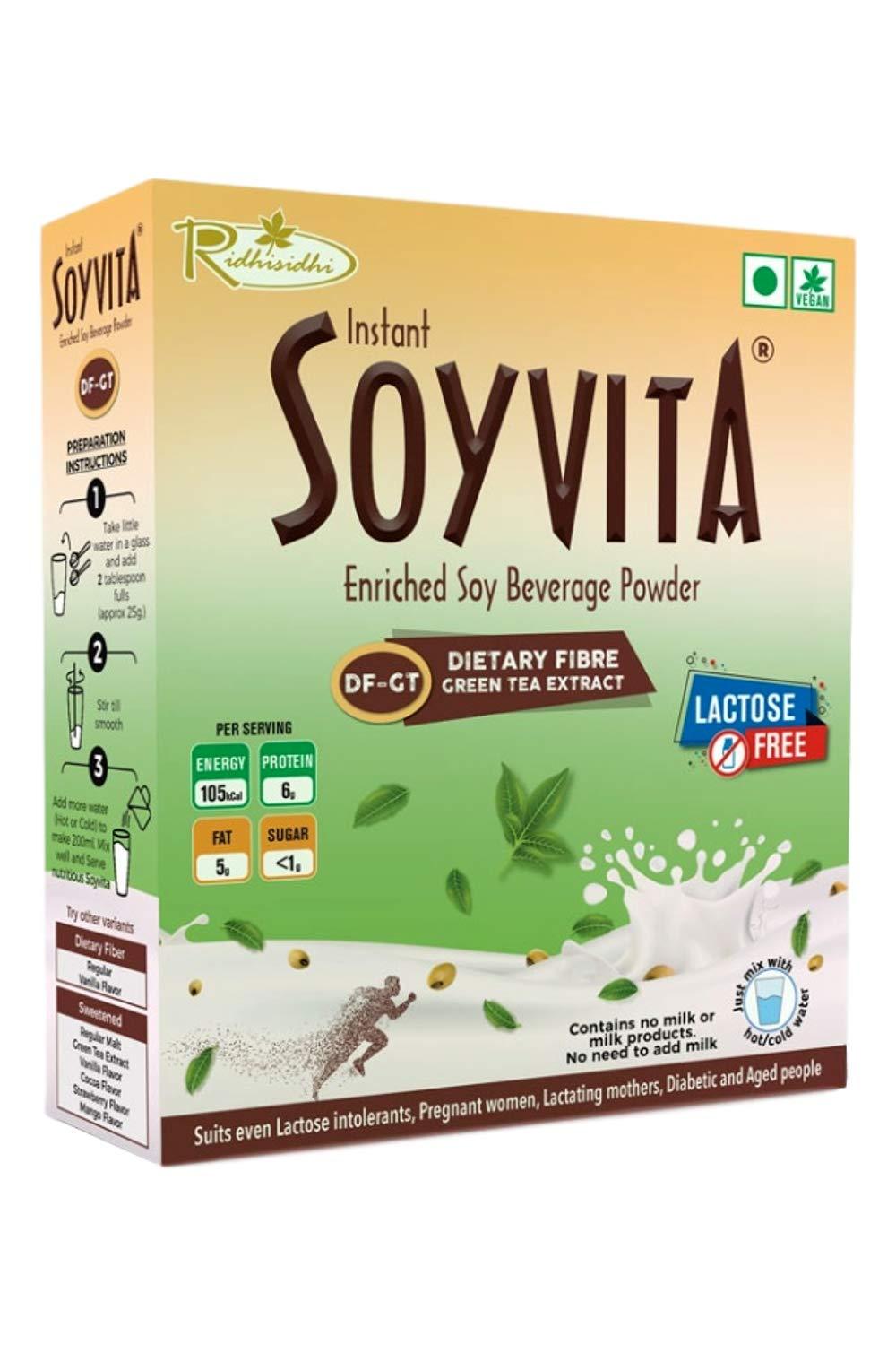 Soyvita SOYVITA - Dietary Fibre Green Tea Extract | Lactose Free | Vegan | ENRICHED Soy Beverage Powder | Serves-20 (500 GMS)
