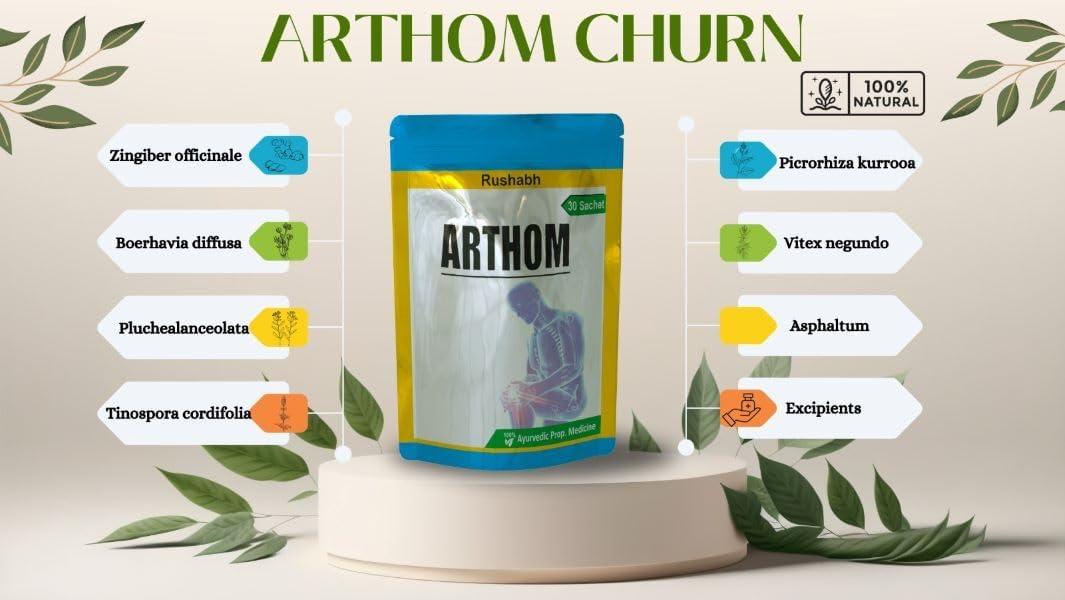 rushabh medicines ARTHOM CHURNA -Pain churna-135gm |4x135gm (Pack of 4) | Helpful In Joint Pain,Stiffness & Swelling -120 SACHETS (PACK OF 4)-By Gaharwar Pharma