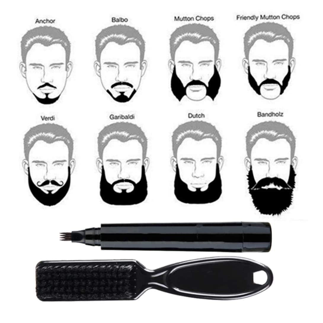 BAERFIT BEARD Men\'s Waterproof Beard Filling Pen with Brush Beard Color Pencil Long-Lasting Natural Coverage, Repair Beard Shape, Moustache colour, and Eyebrows Bristle Beard Brush (Black)