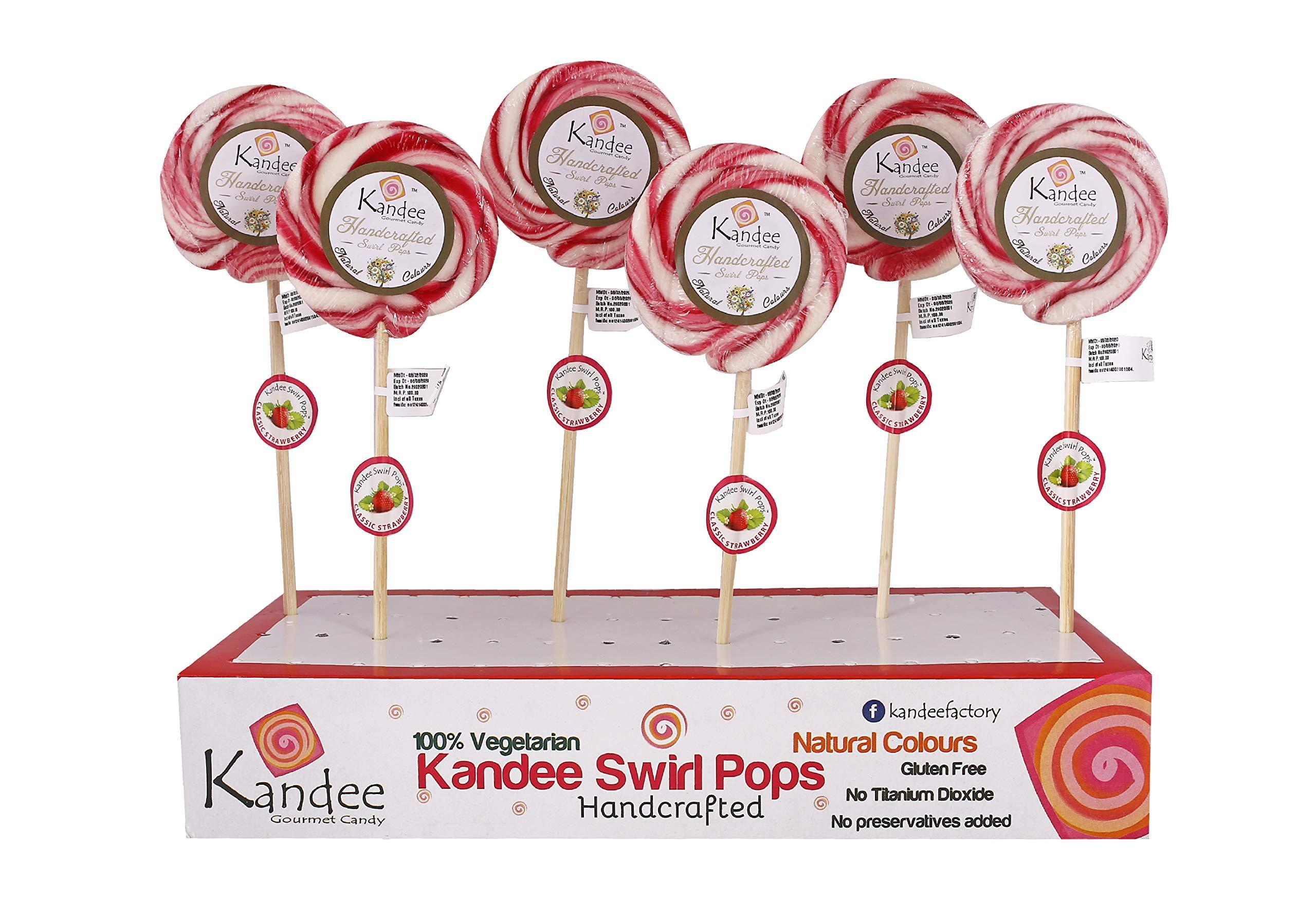 Kandee Kandee Swirl Pops Classic Strawberry Round Candy Lollipop (3Inch) - Pack of 6
