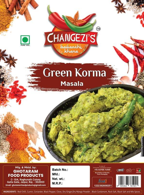 CHANGEZI\'S bawarchi khana Changezi\'s Nawabi Green Chicken Korma/Qorma Masala | Artisanal Green Korma Masala | Podhina Mint Mutton/Chicken Khurma Masala | Natural Spices MIX | Ready to Cook Masala-980Gx3Pk