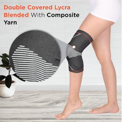 Vissco Vissco Patella & Ligament Assisted Knee Support with Silicone Pressure Pad, Pain Relief, Knee Injury Braces for Walking, Running, Gym, Workout, Weightlifting (Single) - XXL (Black)