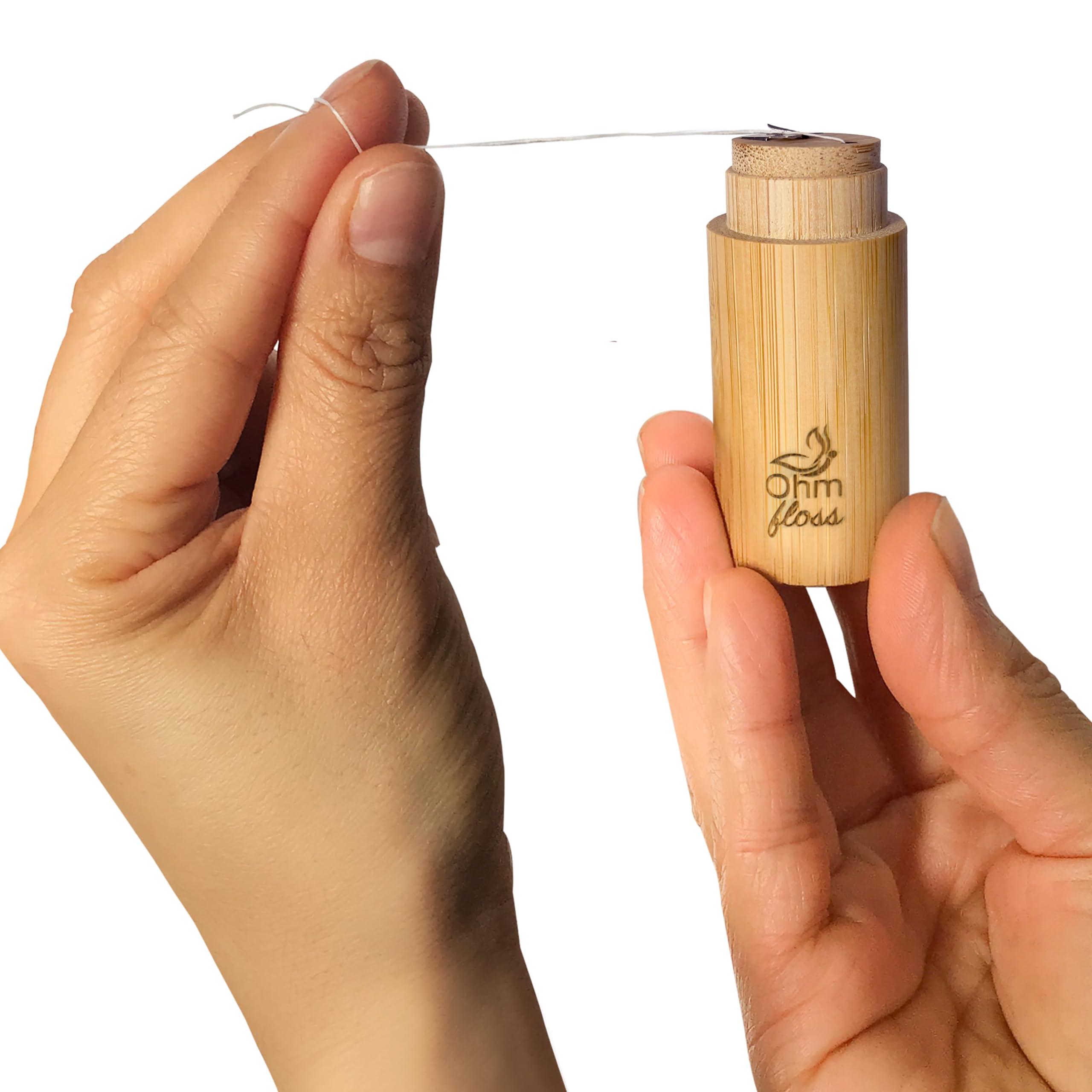 Ohm Earth Ohm Floss Biodegradable Dental Floss with Bamboo Refillable Holder, Naturally waxed with Candelilla, 100% Compostable, 55 yds/50m Natural Silk Spool Eco-Friendly Zero waste Oral Care, Natural Mint