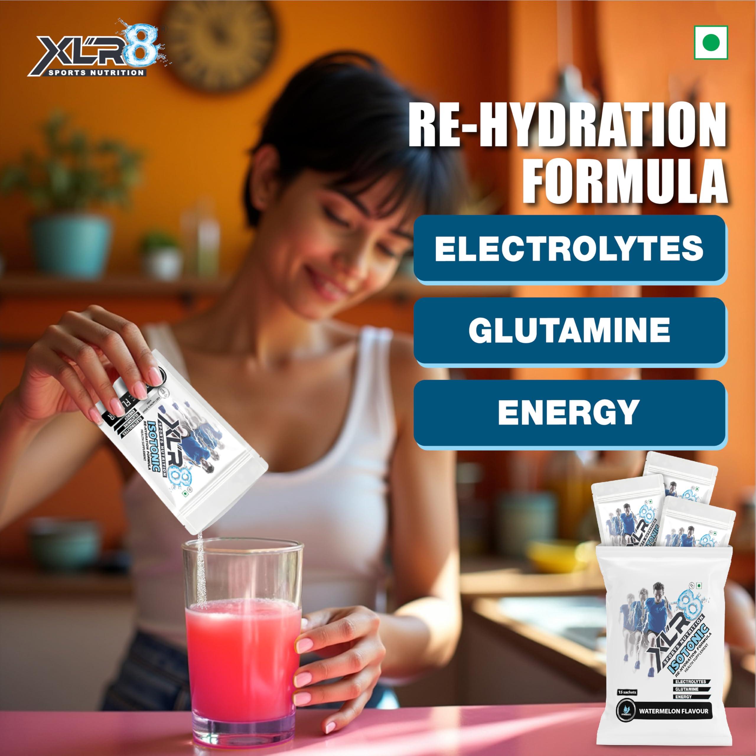 XLR8 XLR8 Isotonic Instant Energy Drink, Electrolyte Powder, Rehydration Formula for Extended Workouts (Watermelon Flavour, Pack of 15)