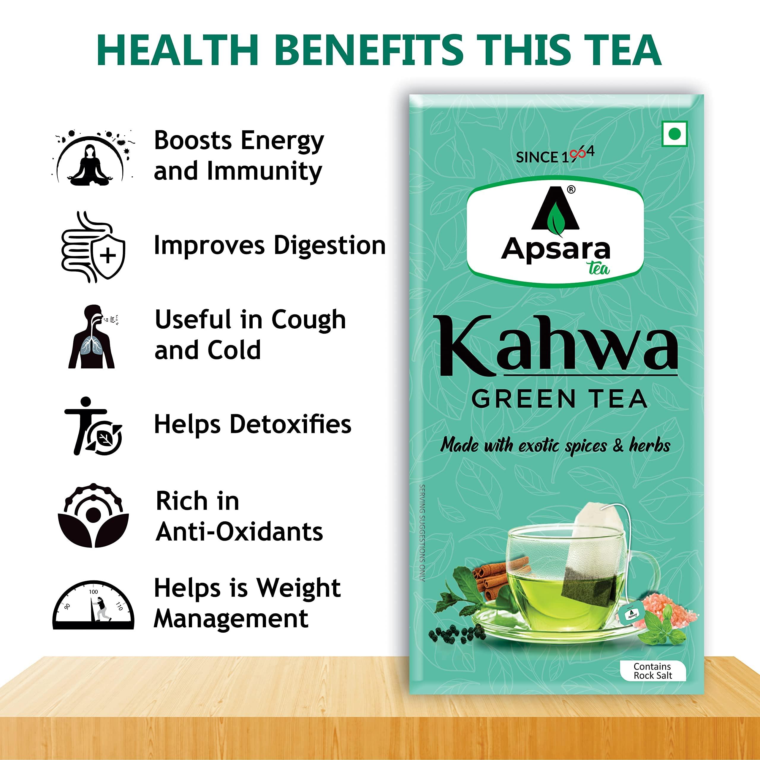 APSARA APSARA Detoxifying Kahwa Green Tea - 100 Tea Bags, Spiced Kashmiri Desi Kahwa Green Tea, Immunity Booster, Blended with Rock Salt, Tulsi, Cardamom, Cinnamon, Black Pepper, Ashwagandha Tea