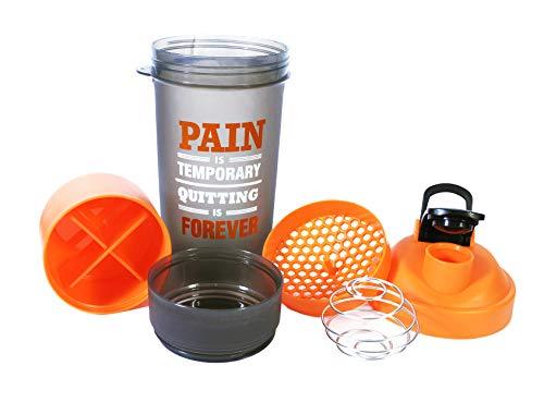 KAANTA CHAMUCH Protein Shaker Blender Bottle for Whey Protein Mix, Gym Water Bottle with Stainless Steel Blender Ball,with Extra Compartment, 100% Leakproof Guarantee, BPA Free Material 750 ML Multicolor