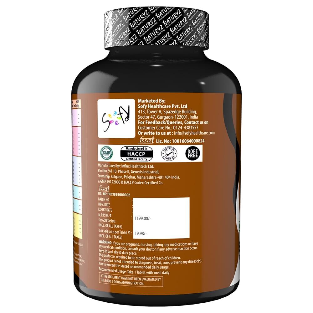 Naturyz NATURYZ MEN\'S SPORT Specialized Daily Multivitamin for Men with Highest 55 Nutrients (Vitamins, Minerals, Aminos, Enzymes, Antioxidants, Herbal Extracts ) and 13 Performance Blends for Muscle growth, Energy, Strength & Immunity - 60 Tablets(Pack of