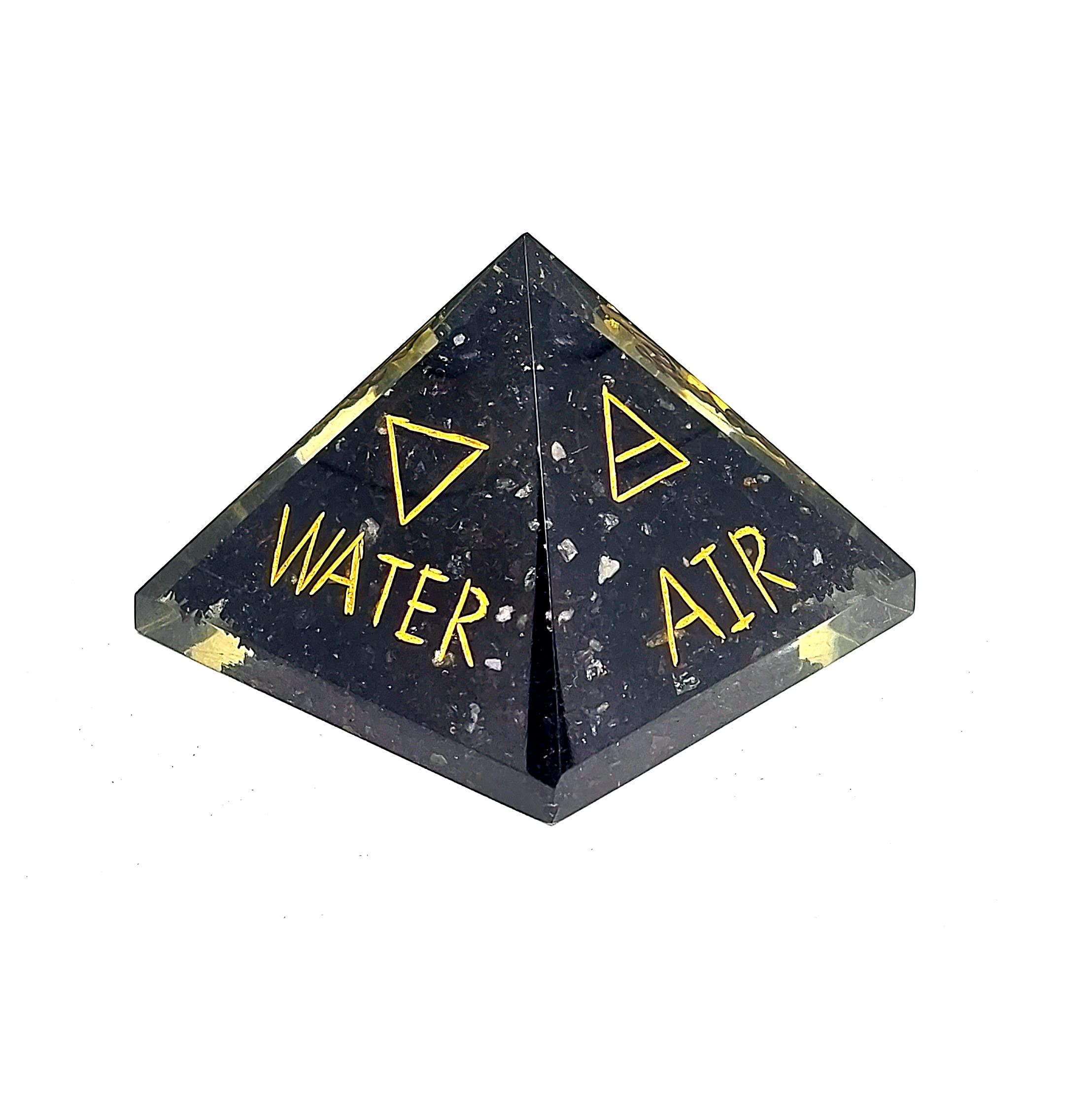 ASTROGHAR Astroghar Natural Black Tourmaline Crystal Chips 4 Elements Healing Symbol Engraved Orgonite Orgone Pyramid for Reiki and Chakra Healing