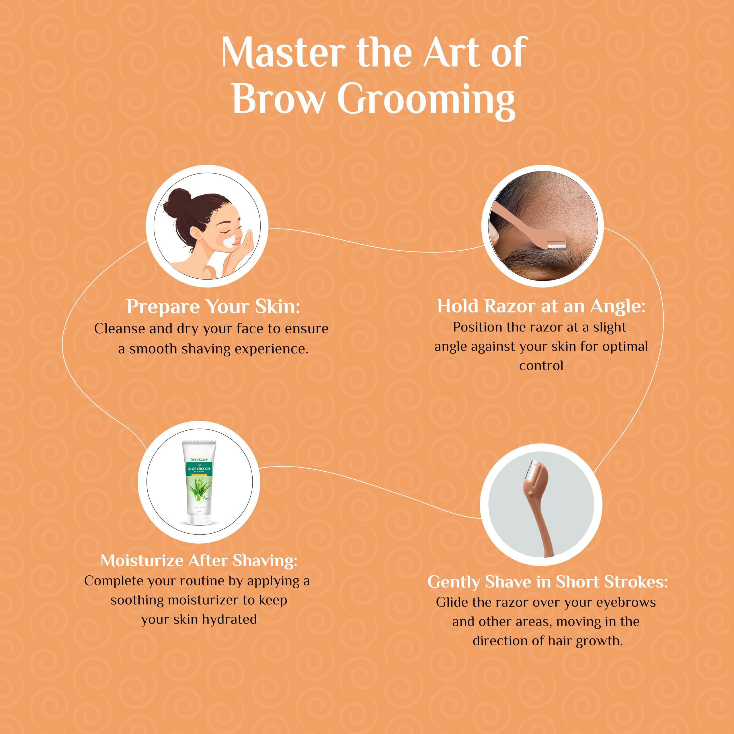 Senzicare Senzicare Eyebrow Razor | Eyebrows, Upper Lip, Targeted Corner Hair | For Salon-Like Eyebrows No Cuts | Safe & Hygienic (3 units) And Aloe Vera Gel