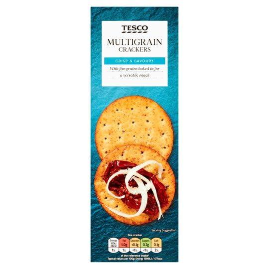 Generic Tesco Multigrain Crackers Crisp & Savoury With Five Gains Baked In For a Versatile Snack, 170g (Imported)
