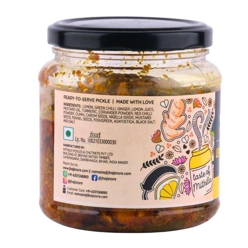 JhaJi - Taste of Mithila JhaJi - Taste of Mithila Lemon,Ginger & Green Chili Mixed Pickle|Neembu Adrak Mirch Ka Khatta Achar|Tangy,Sour|No Vinegar|Sun-Dried. No Preservatives & Colors|Bihari-Style Homemade Pickle,500G