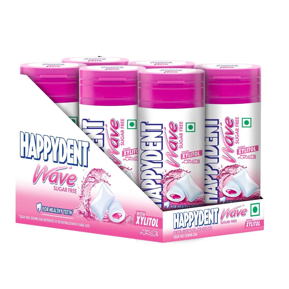 HappyDent Happydent Wave, Xylitol Sugarfree Fruity Flavour, Bubble Gum Bottle Pack, 231.2g (Pack of 8)