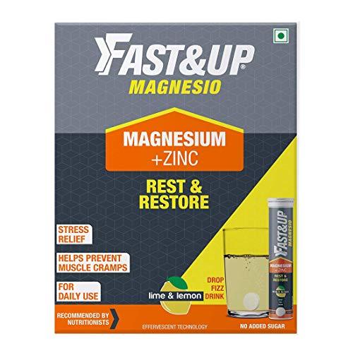FAST&UP Fast&Up Magnesio - Restful Sleep Supplement - Magnesium & Zinc for Stress Management & Promoting Deep Sleep (60 Effervescent Tablets, Lime & Lemon Flavor)