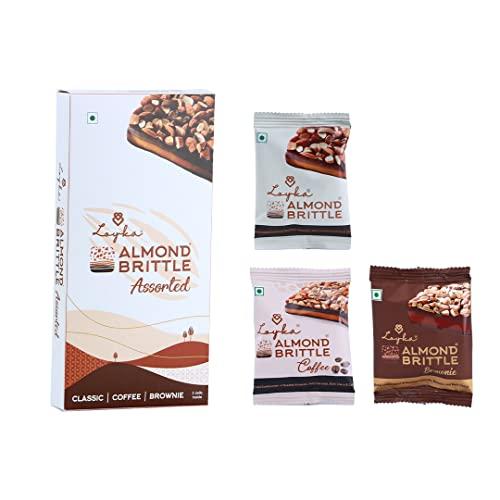 LOYKA Loyka Almond Brittle Assorted Choco Box - 3 pcs | Morning-evening snack pack | Choco & Nut Dryfruit Delicacy | Roasted California Almonds (45%), Dark Choco & Salted Caramel | Travel-friendly