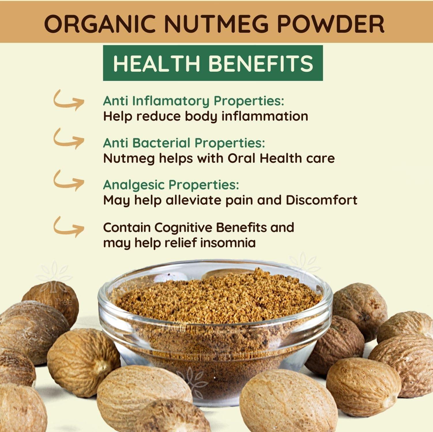 Pure Tree Pure Tree Certified Organic Nutmeg Powder | 60 g | Glass Jar | Grounded Jaiphal Powder Jathikai Powder | Organic Jaifal Powder for Baby | Jayfal, Myristica Fragrans