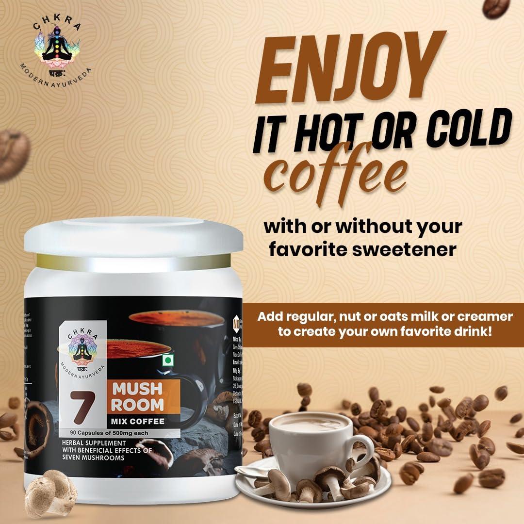 XTRAKT Mushroom Coffee Powder, 7 Mushroom Blend- Lion's Mane, Chaga, Cordyceps, Shitake, Maitake, Ganoderma, Turkey Tail Brain Supplements for Energy, Focus, Memory and Immunity, 55 Serving, 100G