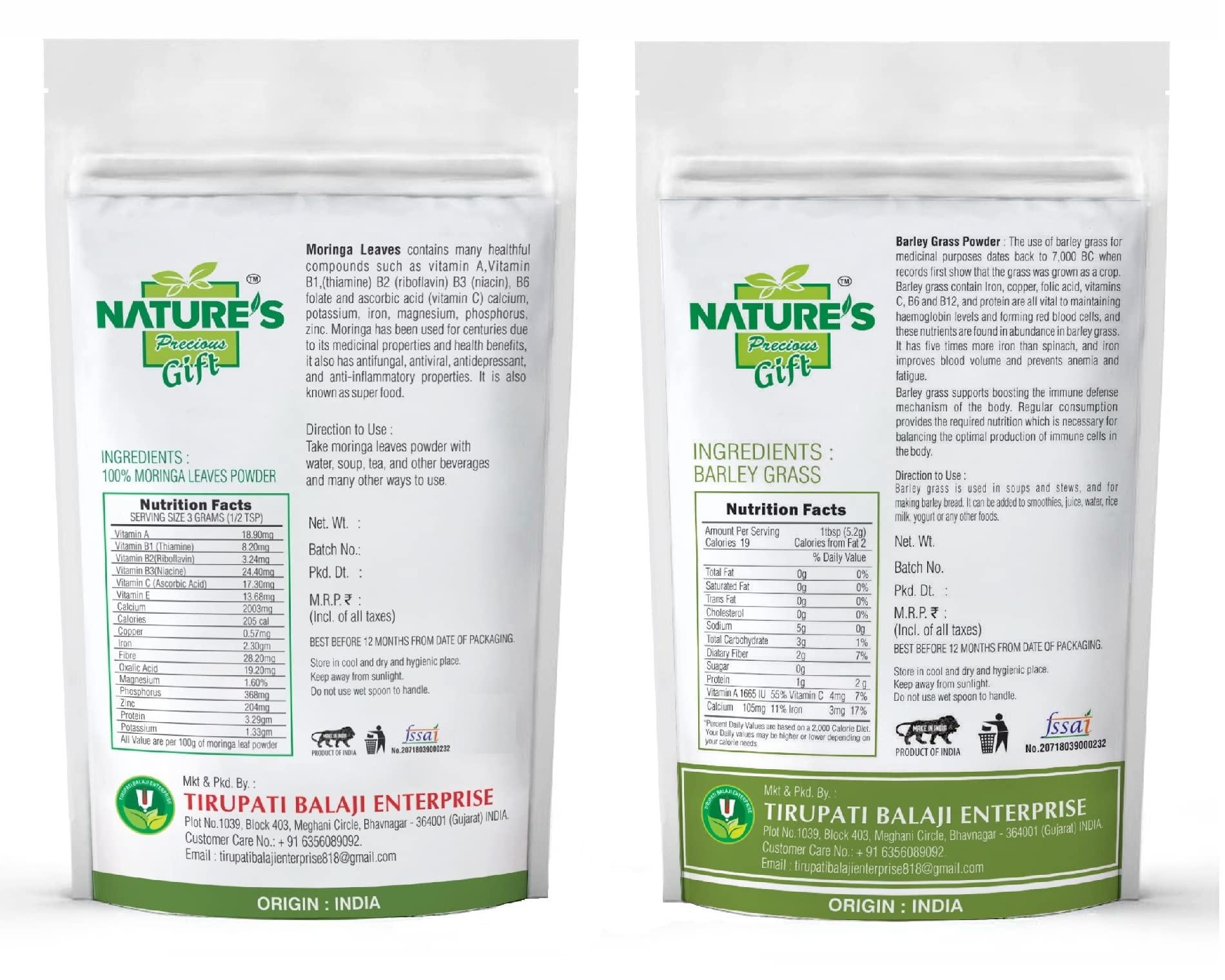 NATURE'S Precious Gift NATURE'S Precious Gift - Moringa Powder & Barley Grass Powder - 250 GM Each (Green Superfood Combo Pack)