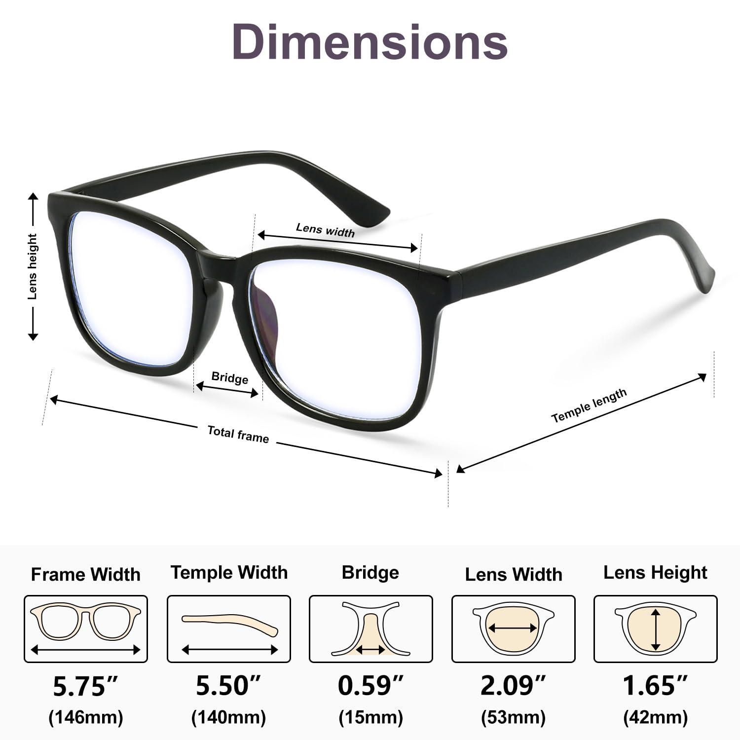 VISOONE Blue Light Blocking Glasses Square with Anti Computer Glare for Gaming Reading Women and Men, Black, Large