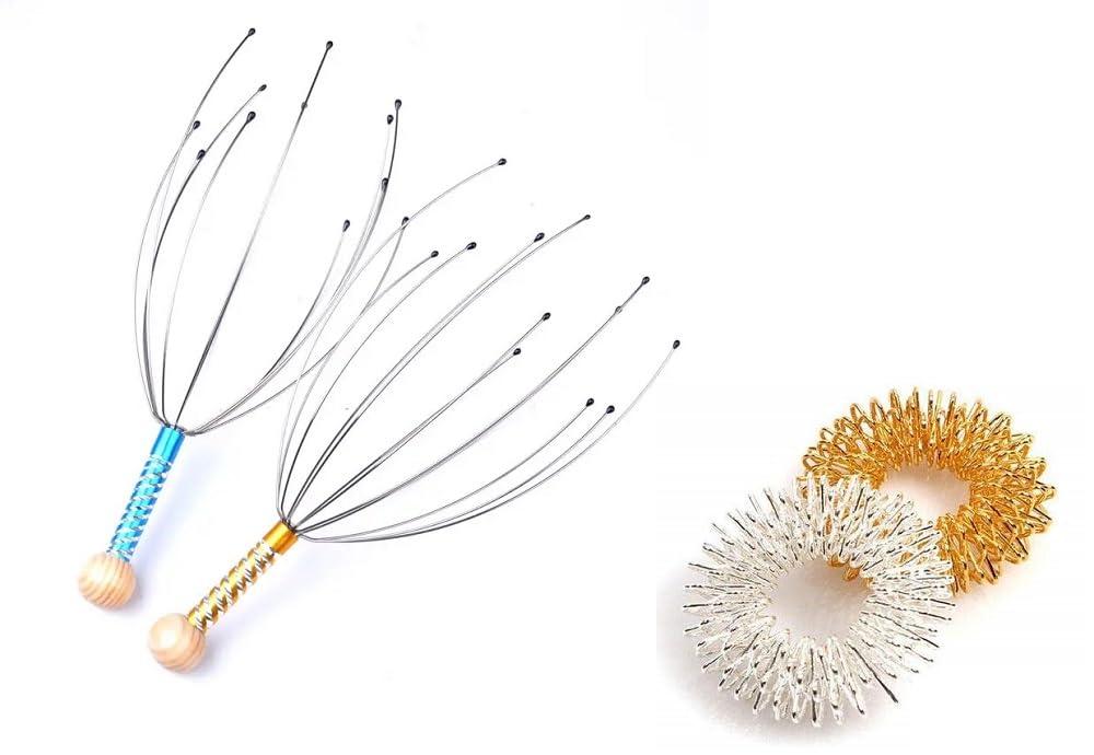 Acupunctoreum Acupunctoreum acupressure Scalp Massagers For Hair Stimulation and Stress Relief Handheld Head Massage Tingler Finger Rings - 2 head massagers And 2 Finger Rings.