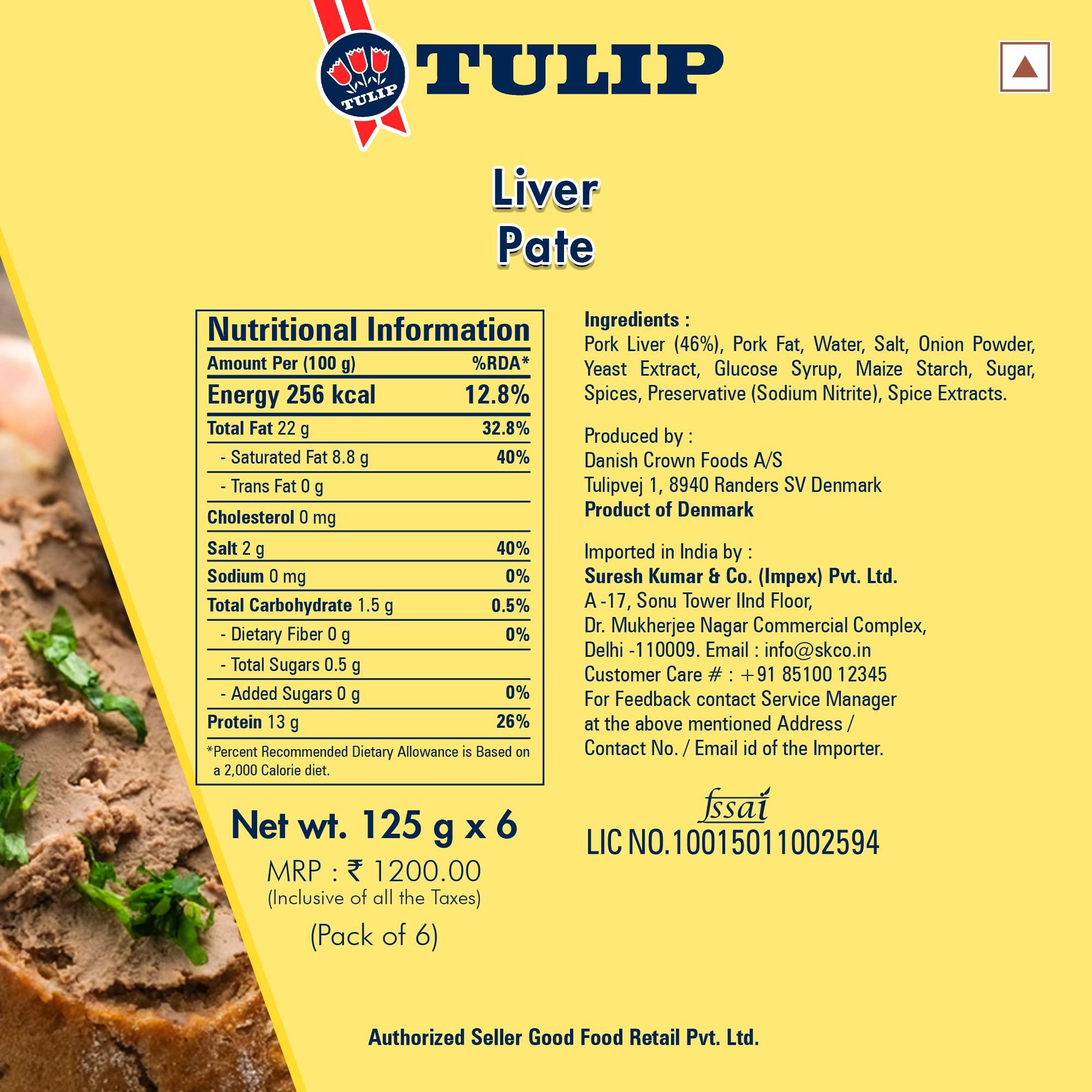 Tulip Tulip Liver Pate, 125g,Pack of 6 Product of Denmark