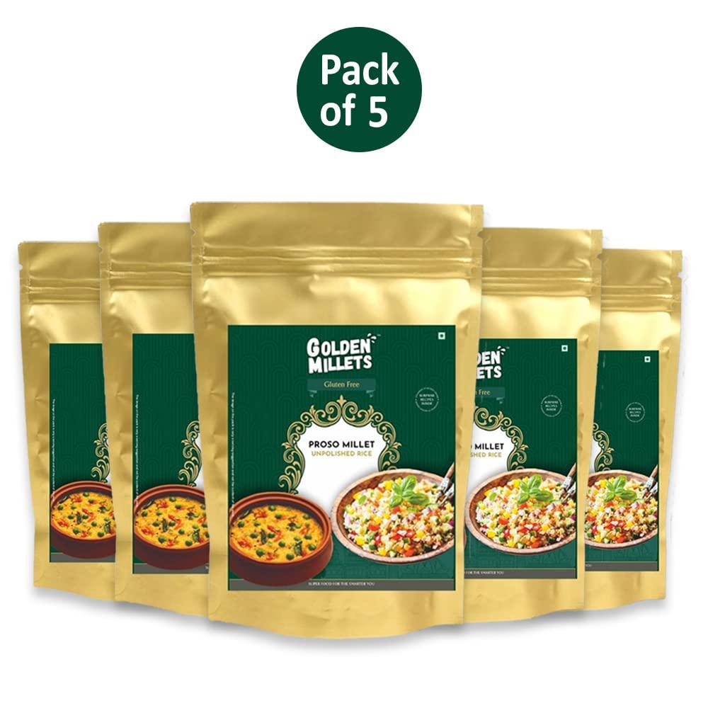 GOLDEN MILLETS GOLDEN MILLETS Proso Millet Unpolished Rice |100% Gluten Free & Natural |High Protein & More Fiber (Pack of 5, 1000)