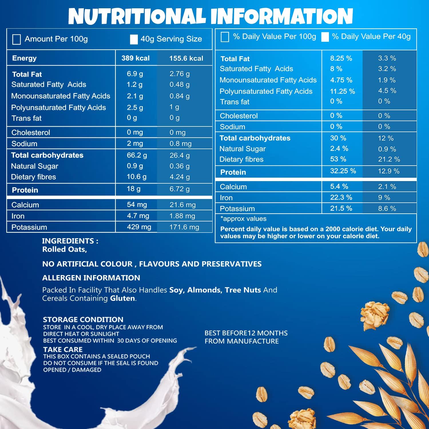 UNIFIT UNIFIT Rolled Oats | Plain Rolled Oats | Healthy Breakfast | Rich Source of Protein & High Fiber Oats | Whole grain Oats | 400g | Pack of 1