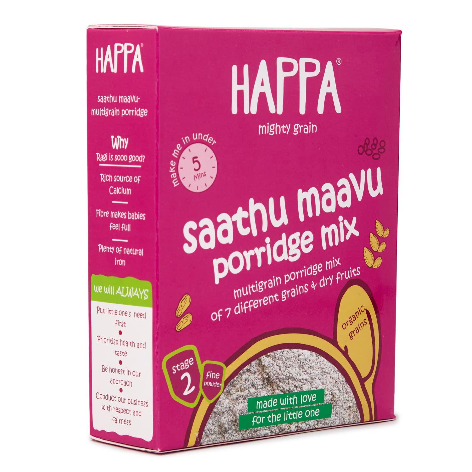 HAPPA Happa Organic Baby Food Sathu Maavu | 100% Natural Multi-Grain Millets and Cereals Porridge Mix Khichdi| Instant Health Food | No Added Salt, Sugar or Milk | No preservatives | 200gm