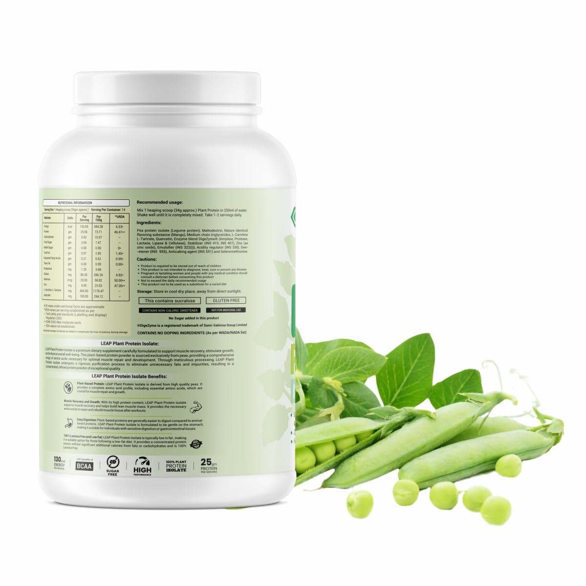 LEAP Leap Plant Protein - Pea Plant-Based Protein Powder, Gluten-Free, Metabolism Booster, Amino Acid Profile, Immunity Enhancer, Formulated in USA (Mango)