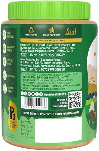 Alpino ALPINO Natural Peanut Butter Crunch 2kg - 100% Roasted Peanuts - 30g Protein, No Added Sugar & Salt, Gluten Free Plant Based, Unsweetened Peanut Butter Crunchy - 1kg, Pack of 2
