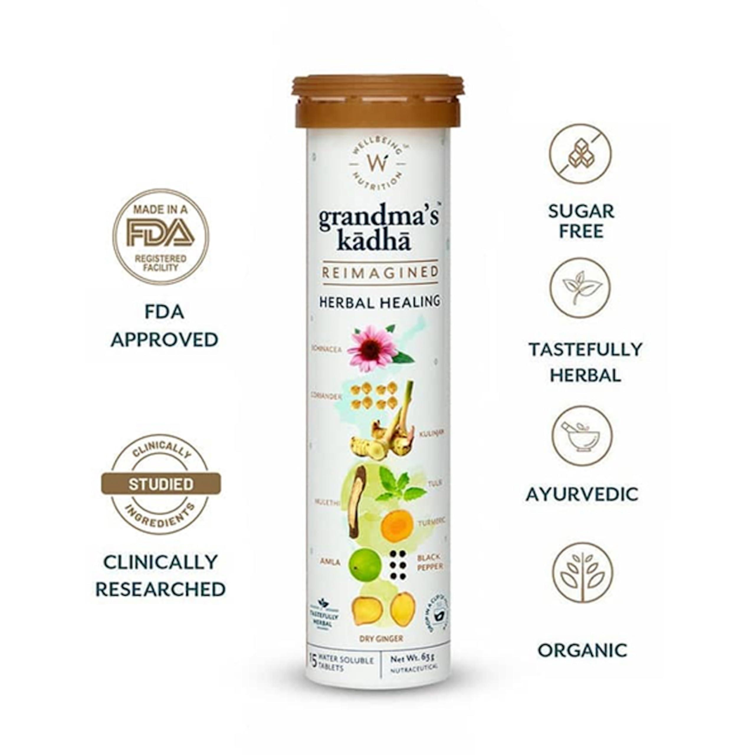WELLBEING NUTRITION Wellbeing Nutrition Grandma's Kadha -Ayurvedic Natural Immunity Booster | Ayurvedic Kadha for Immunity, Cold, Cough, Sore Throat & Congestion (60 Effervescent Tablets)